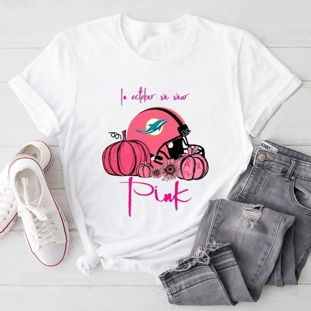 Pumpkin Miami Dolphins In October We Wear Breast Cancer Awareness Tshirt